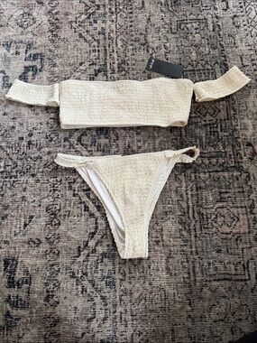 Nasty Gal Cream Smocked Bikini Set